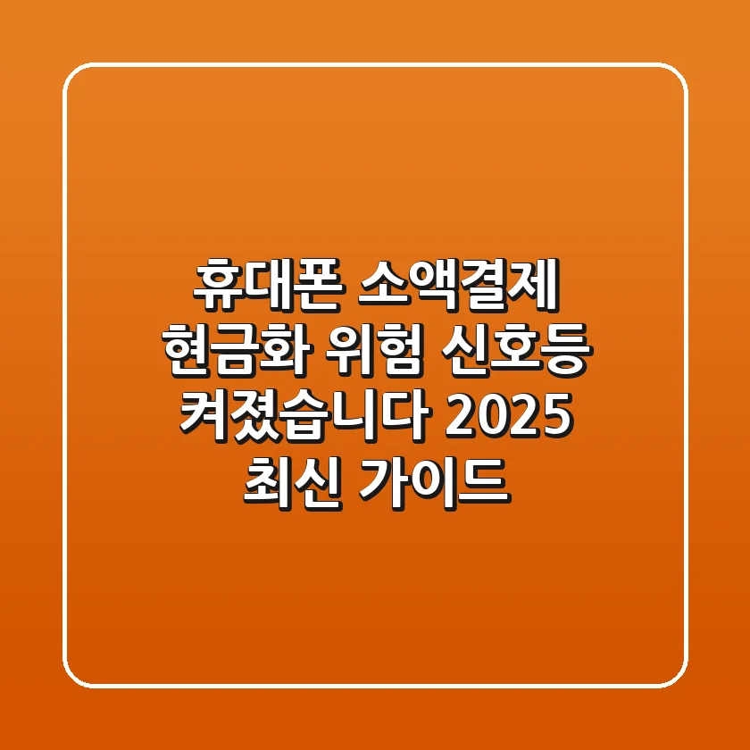 휴대폰 소액결제 현금화, 위험 신호등 켜졌습니다 (2025 최신 가이드)