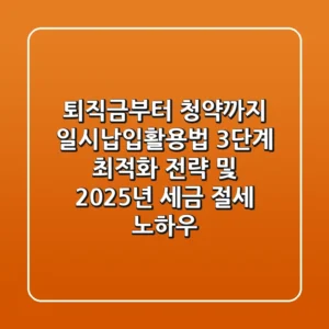 "퇴직금부터 청약까지", 일시납입활용법 3단계 최적화 전략 및 2025년 세금 절세 노하우