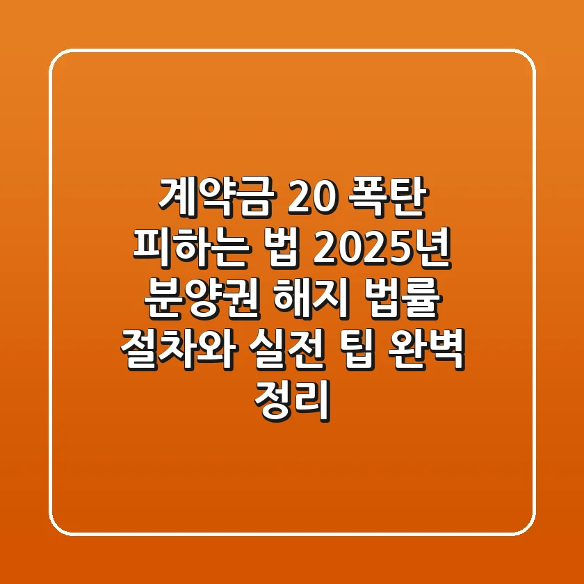 "계약금 20% 폭탄 피하는 법", 2025년 분양권 해지 법률 절차와 실전 팁 완벽 정리