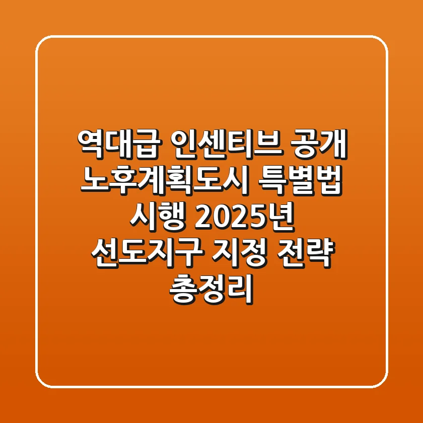"역대급 인센티브 공개", 노후계획도시 특별법 시행, 2025년 선도지구 지정 전략 총정리