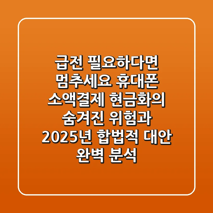 "급전 필요하다면 멈추세요", 휴대폰 소액결제 현금화의 숨겨진 위험과 2025년 합법적 대안 완벽 분석