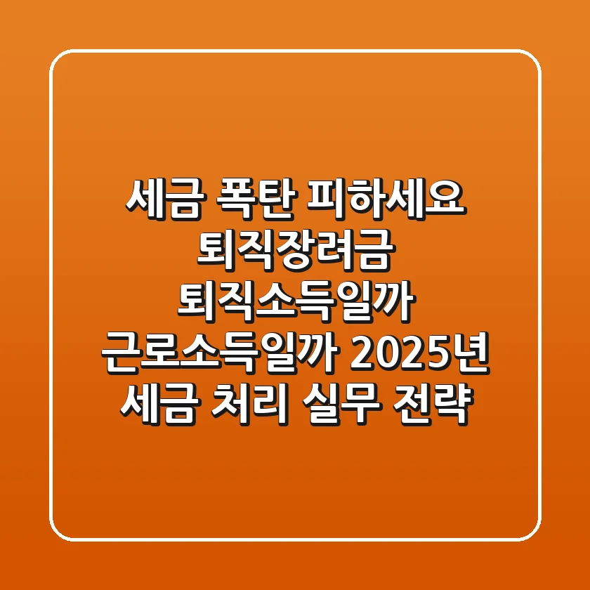 "세금 폭탄 피하세요", 퇴직장려금, 퇴직소득일까 근로소득일까? 2025년 세금 처리 실무 전략
