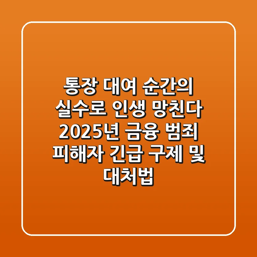 "통장 대여, 순간의 실수로 인생 망친다", 2025년 금융 범죄 피해자 긴급 구제 및 대처법