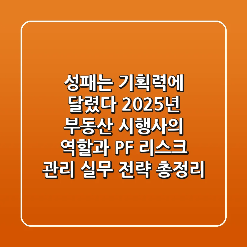 "성패는 기획력에 달렸다", 2025년 부동산 시행사의 역할과 PF 리스크 관리 실무 전략 총정리