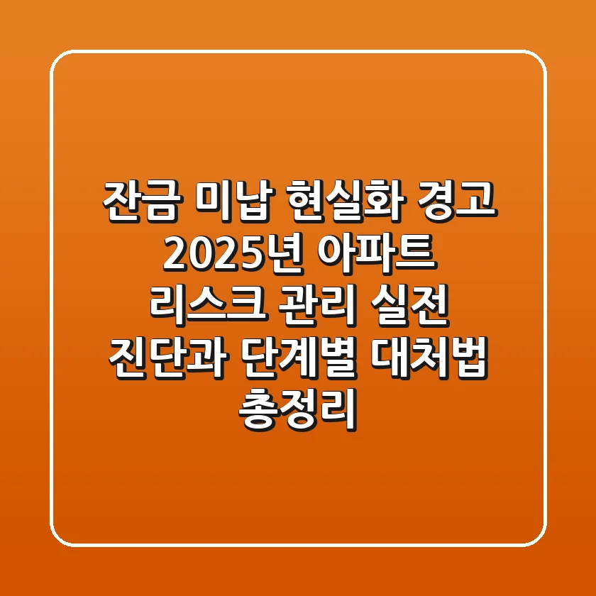 "잔금 미납 현실화 경고", 2025년 아파트 리스크 관리: 실전 진단과 단계별 대처법 총정리