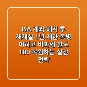 ISA 계좌 해지 후 재개설: '1년 제한 복병' 피하고 비과세 한도 100% 복원하는 실전 전략