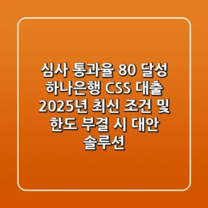 "심사 통과율 80% 달성", 하나은행 CSS 대출 2025년 최신 조건 및 한도, 부결 시 대안 솔루션