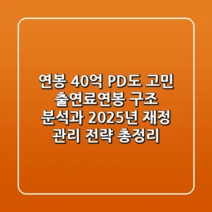 "연봉 40억 PD도 고민", 출연료·연봉 구조 분석과 2025년 재정 관리 전략 총정리