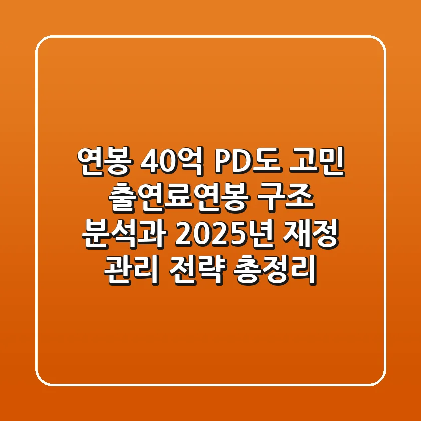 "연봉 40억 PD도 고민", 출연료·연봉 구조 분석과 2025년 재정 관리 전략 총정리